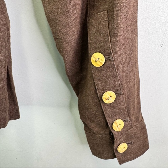 Togo Brown Linen Button Belted Blazer Jacket Size Medium - Picture 11 of 11